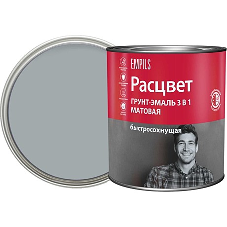 грунт-эмаль быстросохнущая Расцвет 0,9кг по ржавчине серая матовая