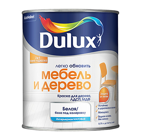 краска Dulux матовая для мебели и дерева база BW 0,75 л