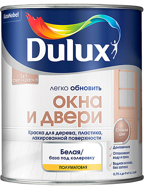 краска Dulux полуматовая окна и двери база BW 0,75 л