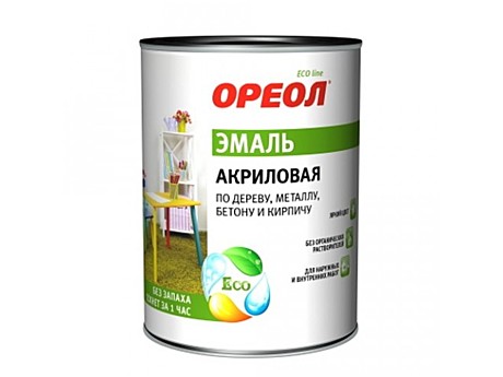 эмаль акриловая ОРЕОЛ белая глянцевая 0,9 кг