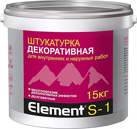 штукатурка декоративная для внутренних и наружных работ Element S-1 с мрамор. наполнит. 15 кг