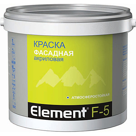 краска водно-дисперсионная Element F-5 фасадная акриловая 9,06л база С 1 класс