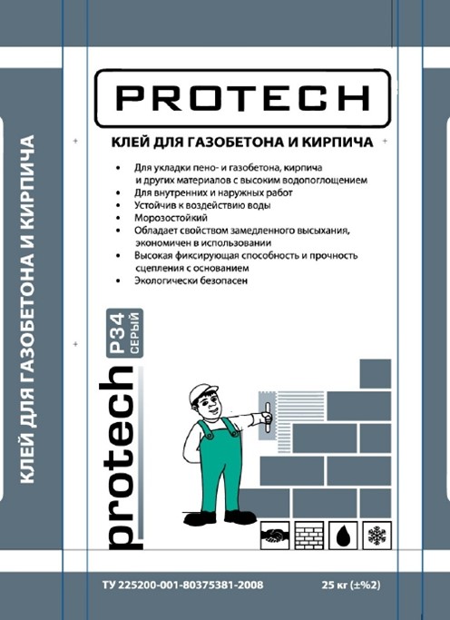 Клей для газобетонных блоков PROTECH Р-34 25кг