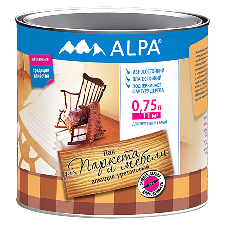 лак алкидно-уретановый для паркета и мебели ALPA глянцевый 0,75 л